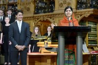 Malala addressing the Canadian parliament