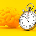 Intelligence background with stopwatch in orange color. 3d illustration